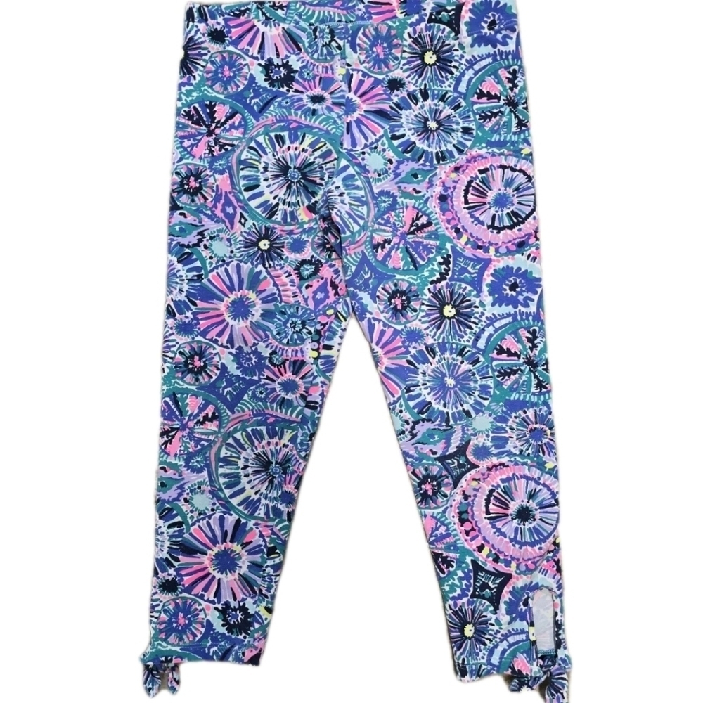 Lilly Pulitzer Girls Capri Leggings Size Xlarge Blue Pink Green Bow - Picture 4 of 8